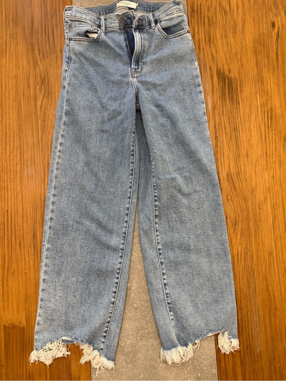 High-Rise Light Blue Wide-Leg Jeans with Frayed Hem